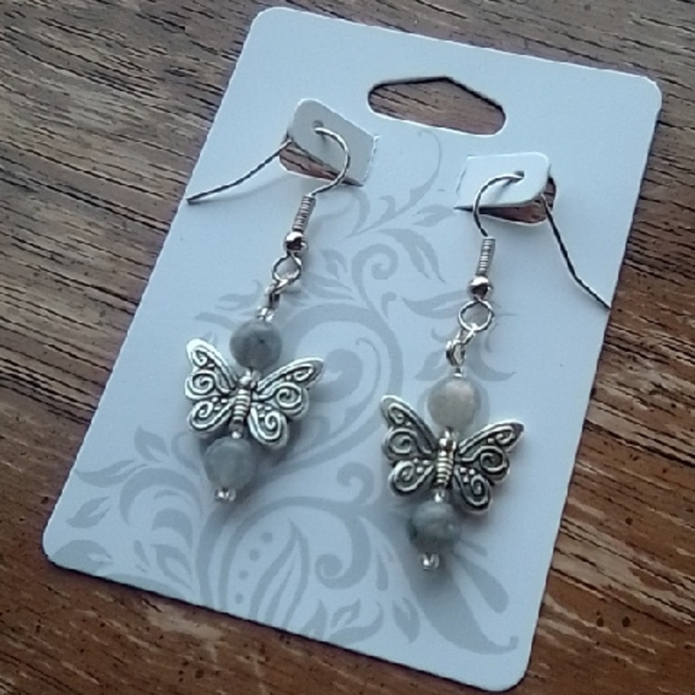 Hand Crafted Butterfly And Labradorite Crystal Beaded Earrings!!!!